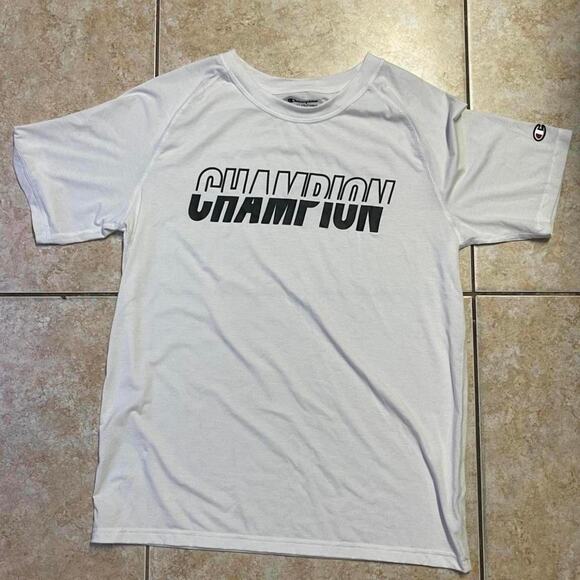 Champion T Shirt White Logo Graphic Short Sleeve Activewear - Picture 1 of 1